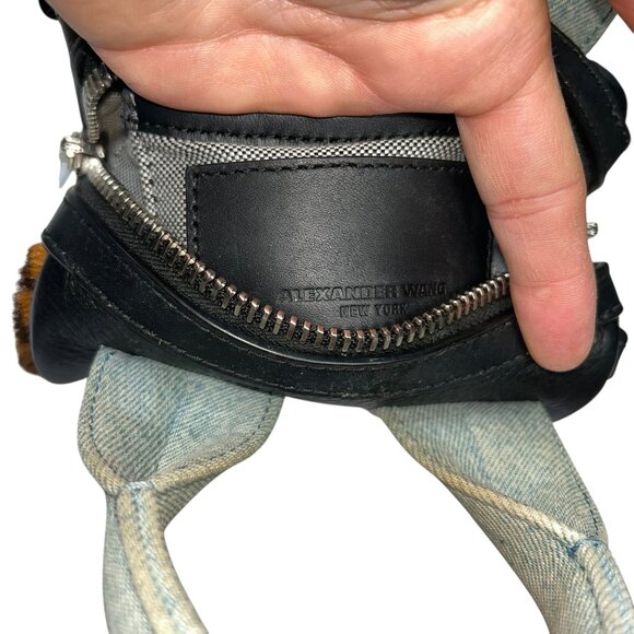 Alexander Wang Chambray denim Leopard pony STUDDED leather mini barrel bag - Picture 8 of 9